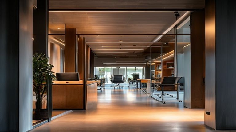 Inviting modern studio office threshold in warm daylight