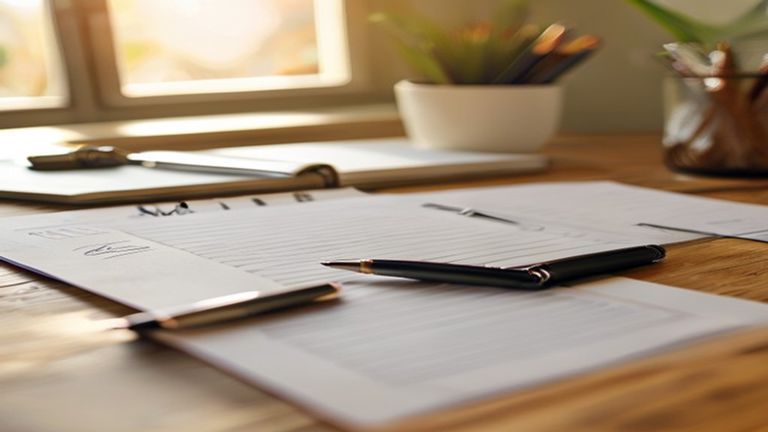 Clean desk with a tidy written plan and pen in warm daylight
